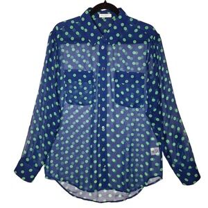 Equipment Blue and Green Polka Dot Blouse